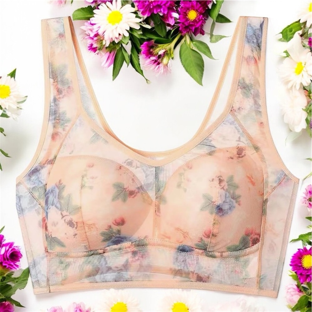 $10 Add-on | Floral Mesh Bralette with Pastel Hues